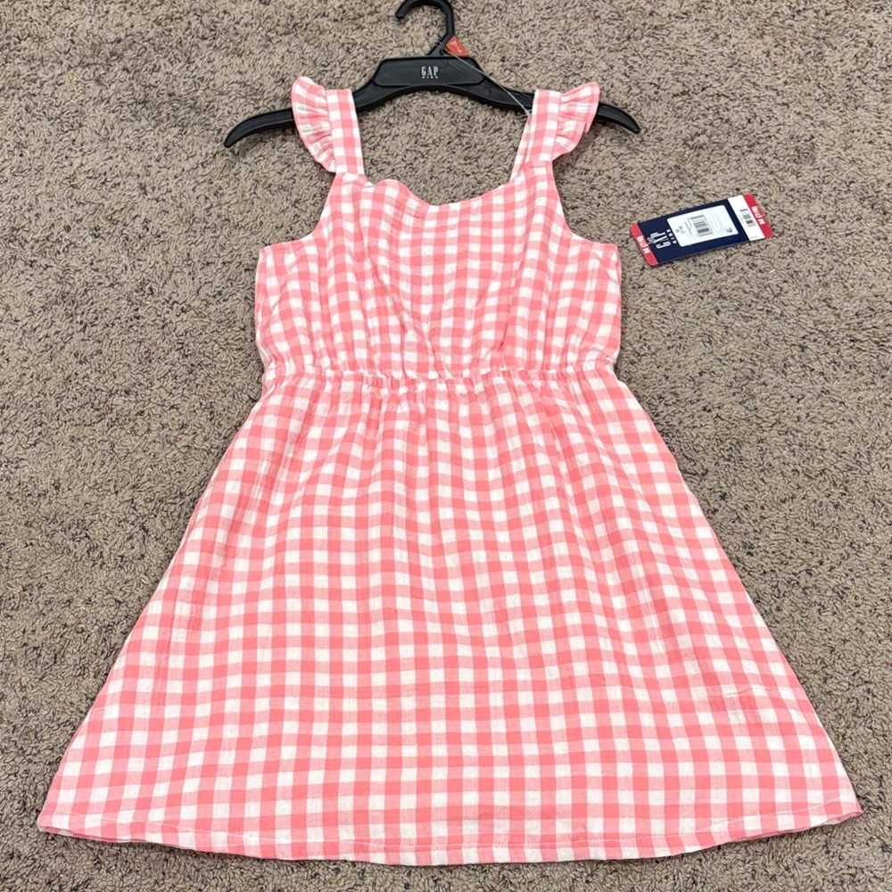GAP Pink and White Gingham Sundress with Ruffle Straps